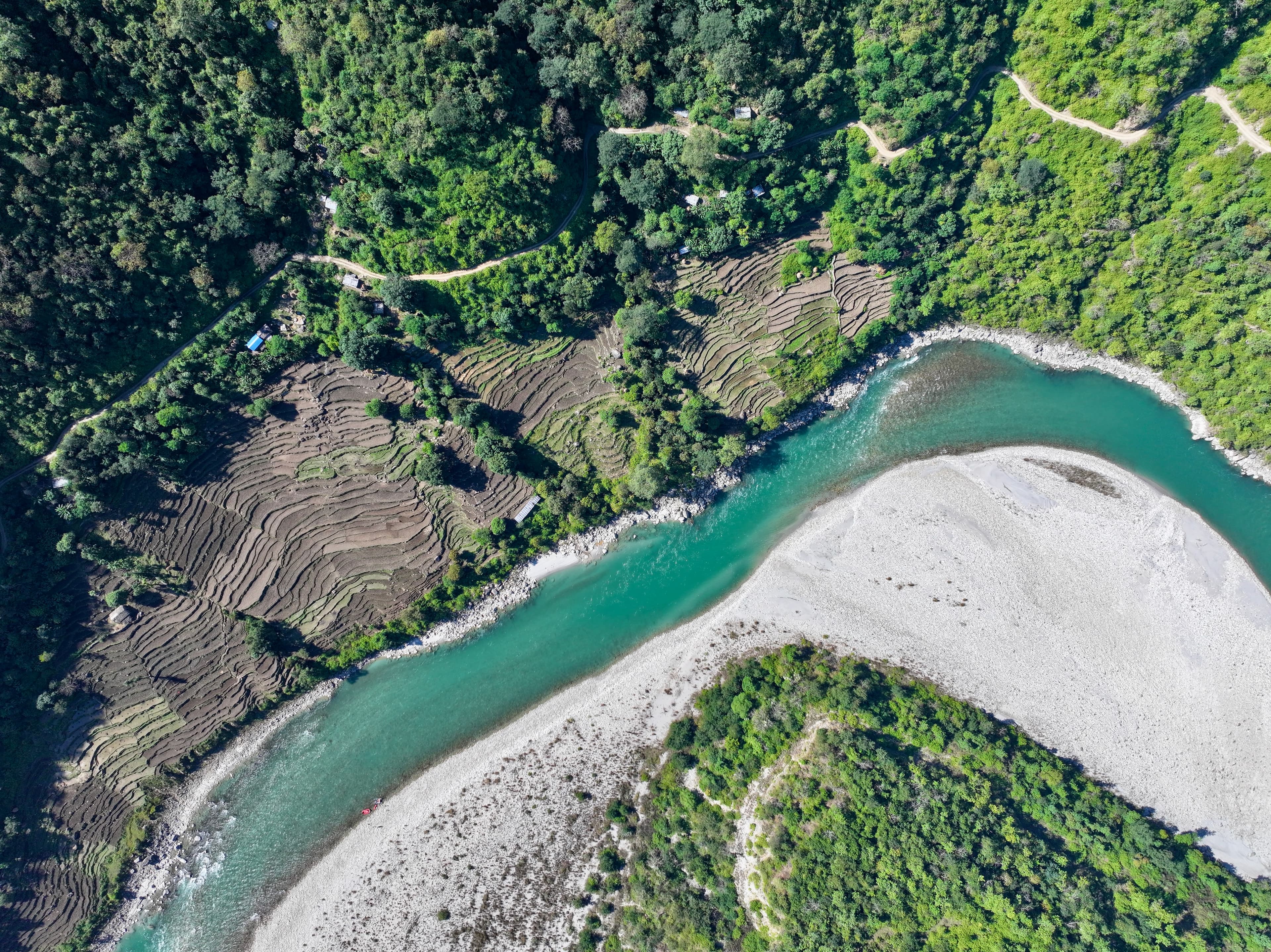 Scenic river landscape in Nepal for guided fishing trips